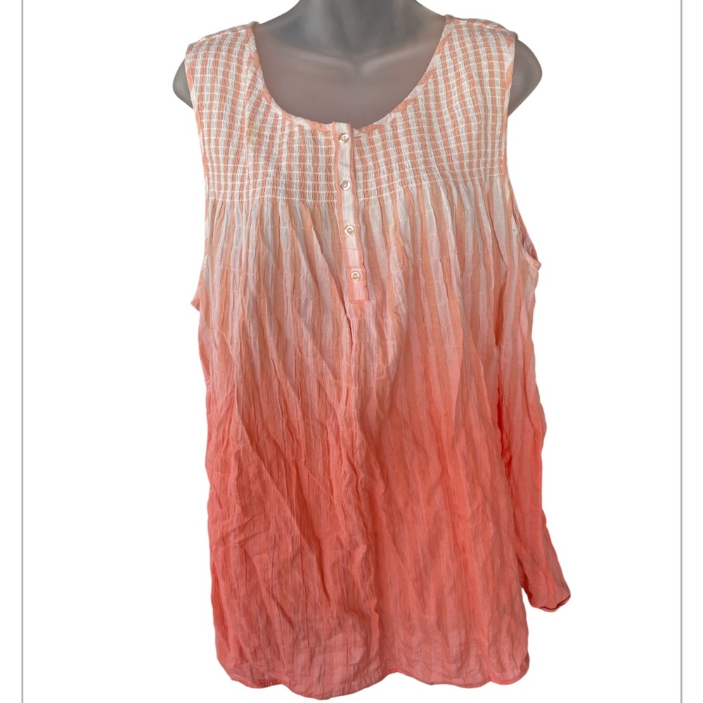 Torrid Sleevless cotton smocked coral and white plus size shirt size 1X 2 X top